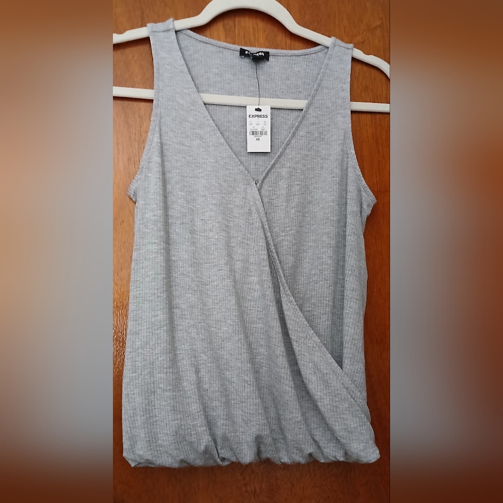 NWT Express Gray Ribbed Wrap Tank Top